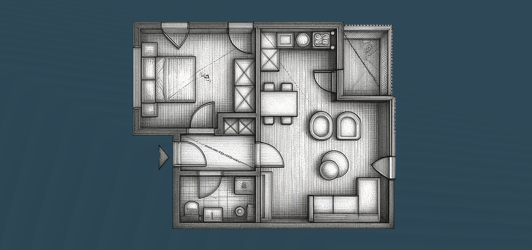 Floor plan — S1 ground floor, one-bedroom apartment